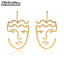 Enfashion Cara Clásica Silueta de color Pendientes de Oro Cuelgan Aretes Aretes Grandes Para Las Mujeres de La Joyería Larga Pendiente brincos