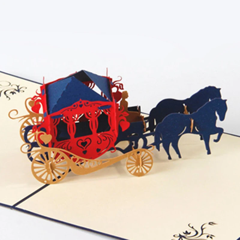  Brand New Horse Carriage 3D Pop- up Greeting /Invitation CardS By Chinese Paper-Cut Art 16x13 cm Ro - 32726063944