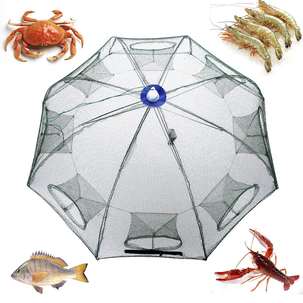 

Fishing Net Portable Hexagon 8 Hole Automatic Fishing Shrimp Trap Net Fish Minnow Crab Baits Cast Mesh Net 93 * 93cm Nylon