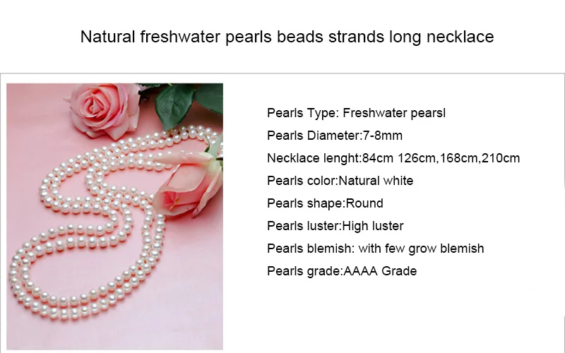 Sinya Classical pearls strands long necklace 7-8mm round pearls beads sweater chain for women Mom girls suit four seasons wear  (11)