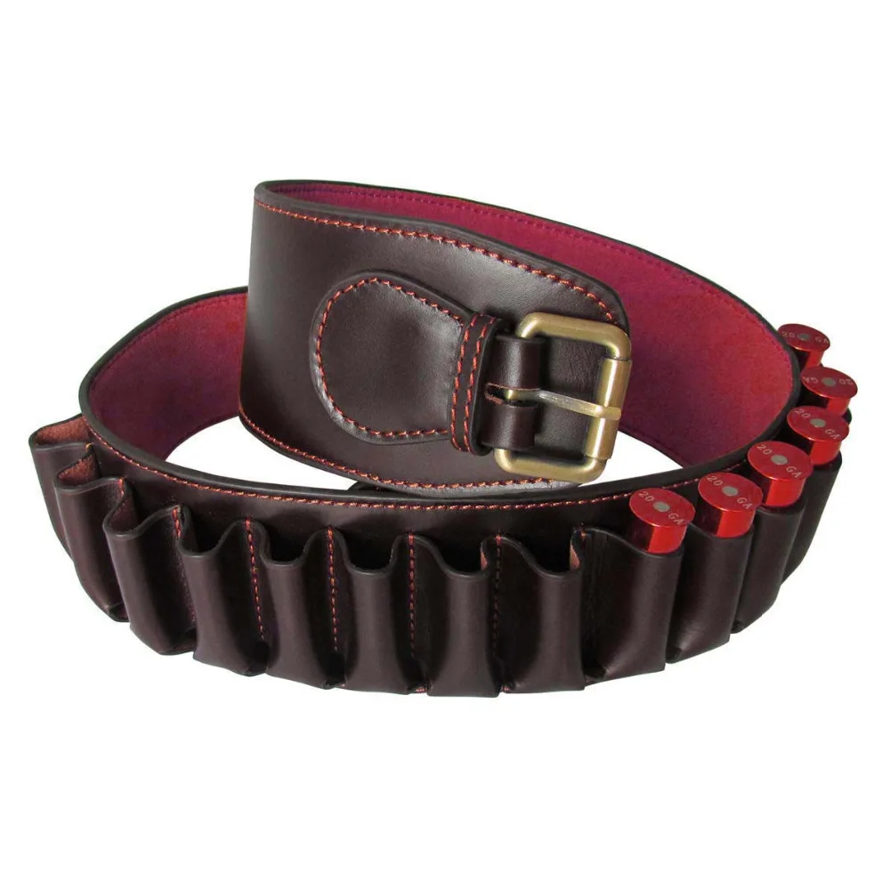 

Hunting Tactical Durable Brown Leather 12 Gauge Shotgun Ammo Shell Belt Heavy Duty Hunting Gun Accessories Bandolier