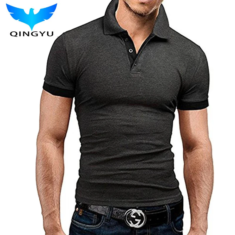 

QINGYU Summer Mens Polo Shirt 2018 Fashion Cotton Pure Color Man Polo Shirt Big Yards To Casual Polo Shirts For Men Top Tee