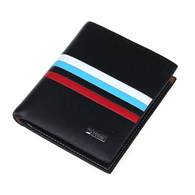 

New brand 2017 Men Leather Bifold Credit Card holder Wallet Slim Short striped Purse carteira masculina