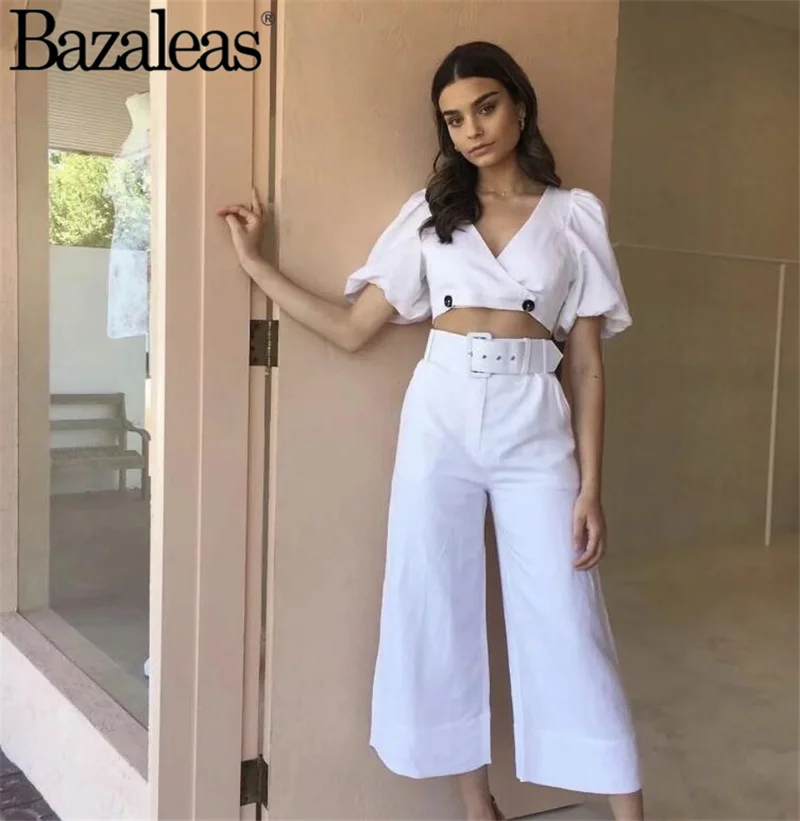 

Women V Neck Elastic Cropped Tops And Blouse White Half Sleeve Blouse Trimming