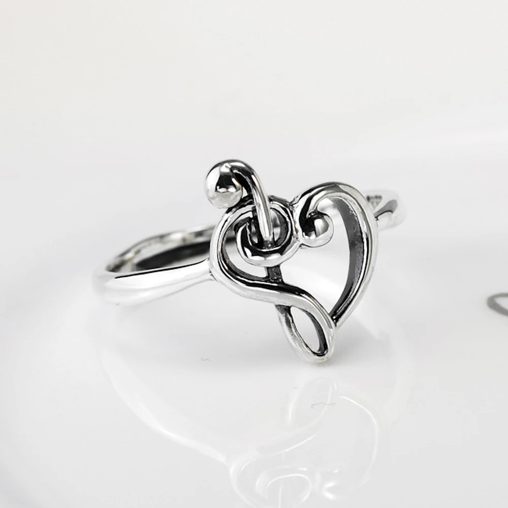 925 Sterling Silver Music Heart Ring Treble Clef Bass Clef Music Jewelry 3