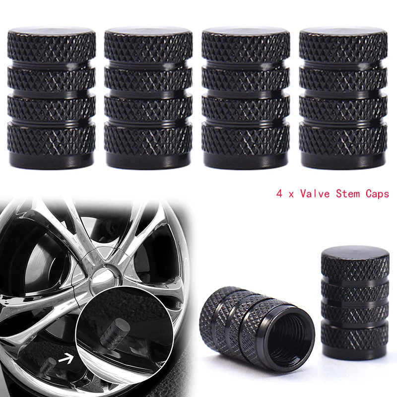 

4PCs Black Durable Aluminium Alloy Dust Cover Wheel Tire Tyre Rim Valve Stem Caps Replacement for Car Truck Auto Parts