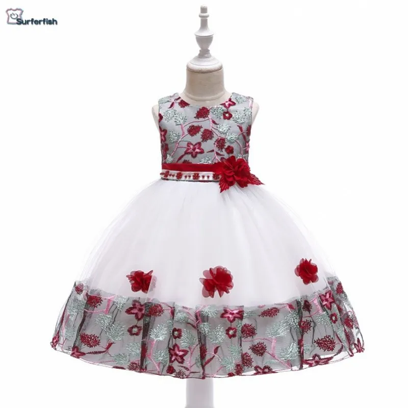 

Surferfish Girls Embroidery Pearl Dresses Princess Flowers Wedding Mesh Lace Wedding Wear New Year Valentine's Day Costume