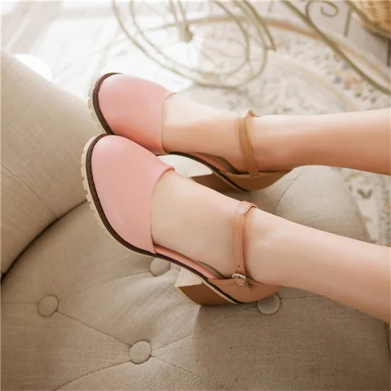 Высококачественные дамские сандалии с ремешком на щиколотку и квадратным высоким каблуком туфли «Мэри-Джейн» Дамские босоножки на высоком каблуке туфли-лодочки большие размеры 34–40 41 42 43 - Цвет: Розовый