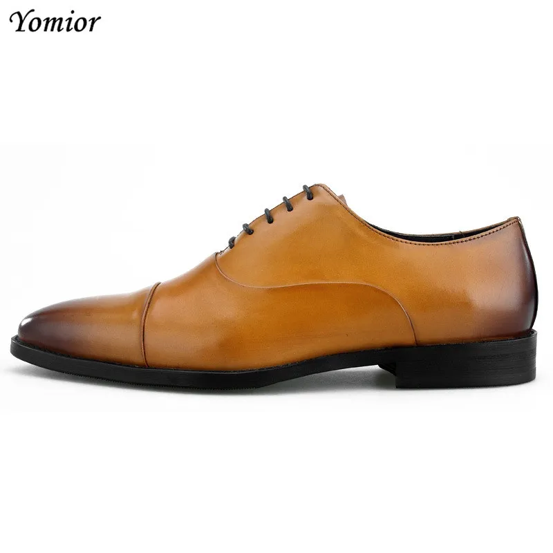 Lace Leder Herren gelb Kleid Formale up Hochzeit Büro Handgemachte Qualität Brogue Schwarzes Echtes Party Schuhe Neue Mann Sexy qw5Efq