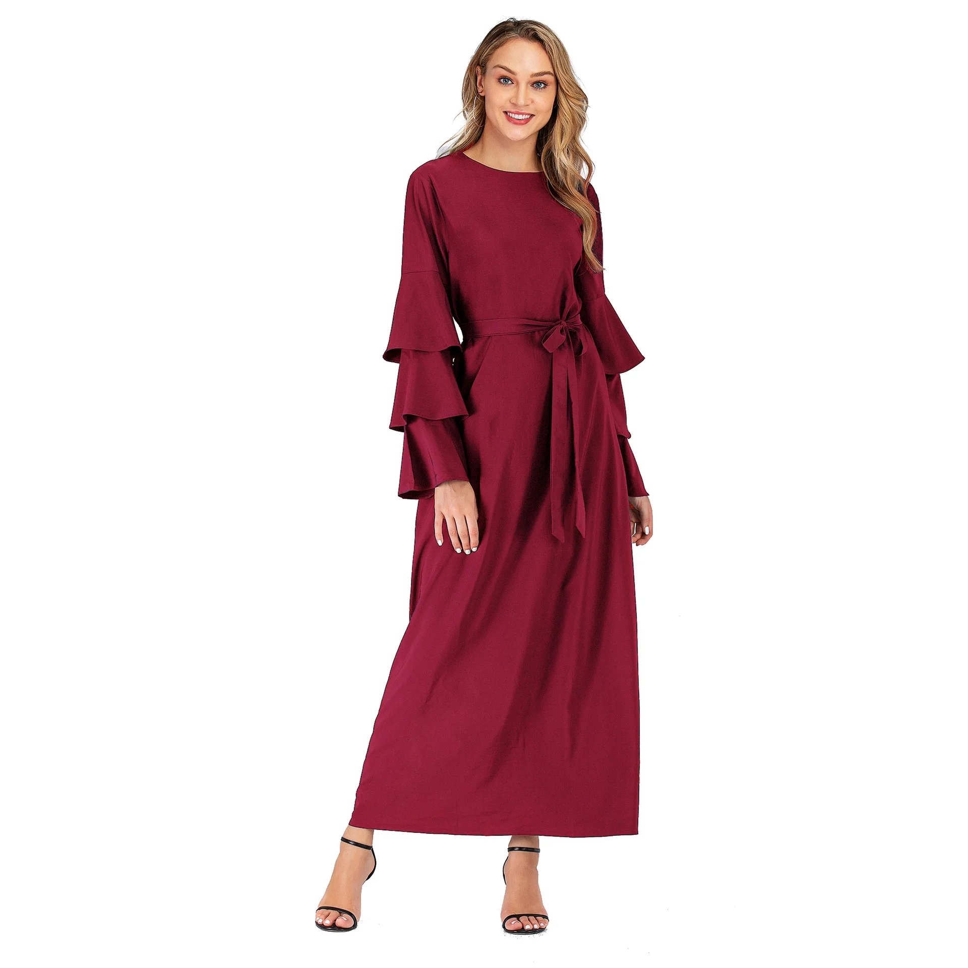 

5xl A-line big size maxi dress plus size women winter dress ruffle sleeve casual long dress evening large vestidos robe longue