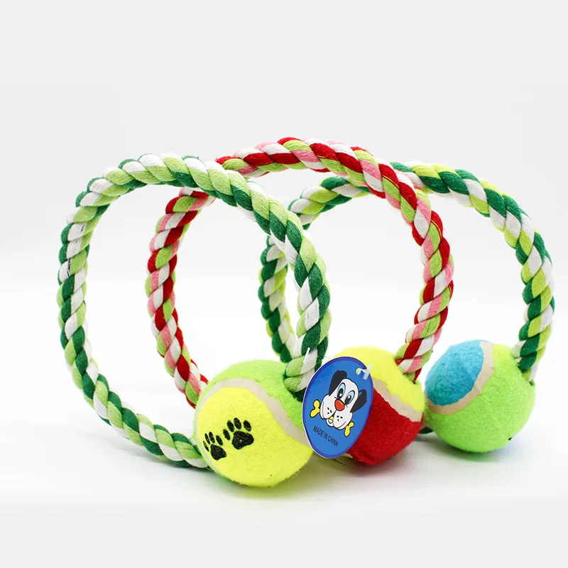 Dog Toys Pet Dog Cat puppy Hand pull cotton rope round Circle ball Chew
