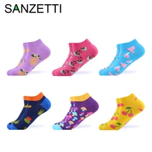SANZETTI 6 пар/лот красочные женские хлопковые носки счастливые модные забавные носки мягкие дышащие Kawaii летние фруктовые лимонные