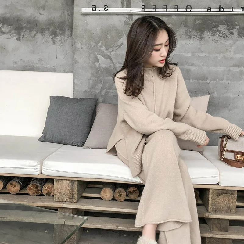 sweater two-piece suit set elegant Solid color pullover winter sweater women casual pull femme modis korean style women