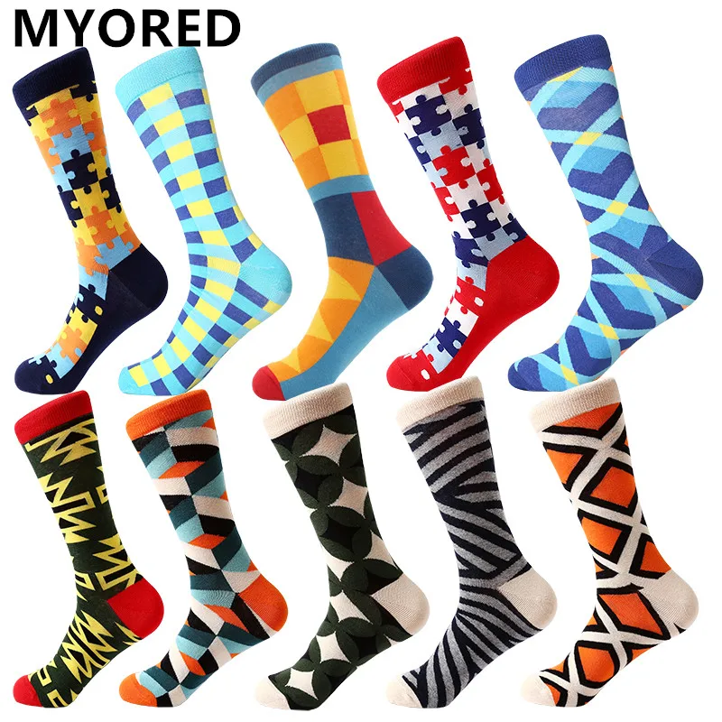 

MYORED drop shipping colorful fashion mens socks combed cotton funny crew socks for men Calcetines de hombre