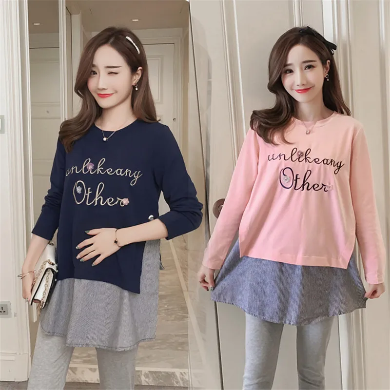 6101 2018 Autumn Korean Fashion Maternity Shirts A Line Loose