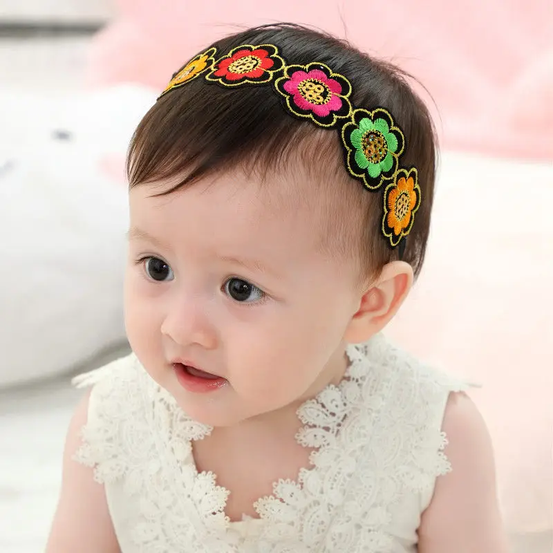 Baby Queenie Crown Infant girls flower embroidery headband Toddler