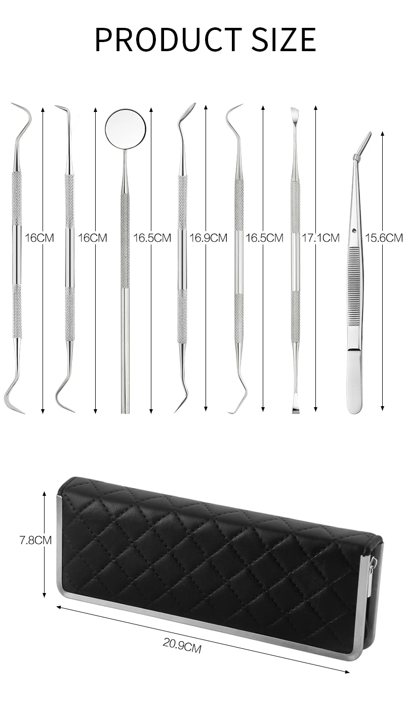 7 шт./компл. кожаная сумка Нержавеющая сталь стоматологический инструмент комплект рот зеркало стоматологический комплект