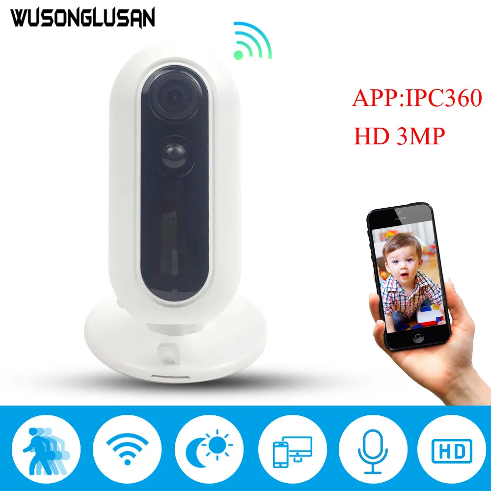 Home Security Wifi IP Camera 180 Degree View Angle PIR Motion Detector Alarm SD card Two