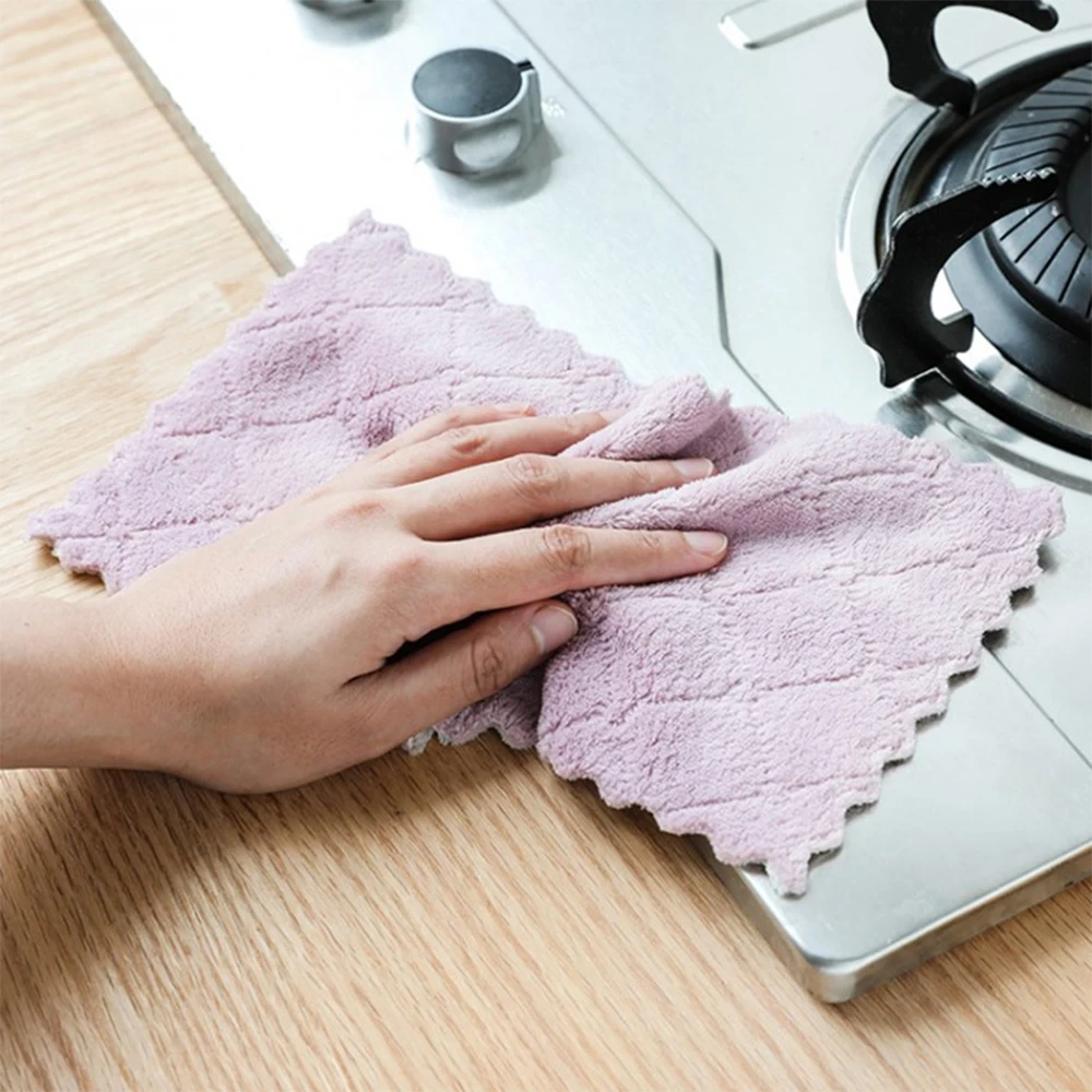 6/8pcs Kitchen Towel Absorbent Microfiber Dish Cloth Thick Double-layer Cleaning Towel Wipe Table Washing Cloth Household