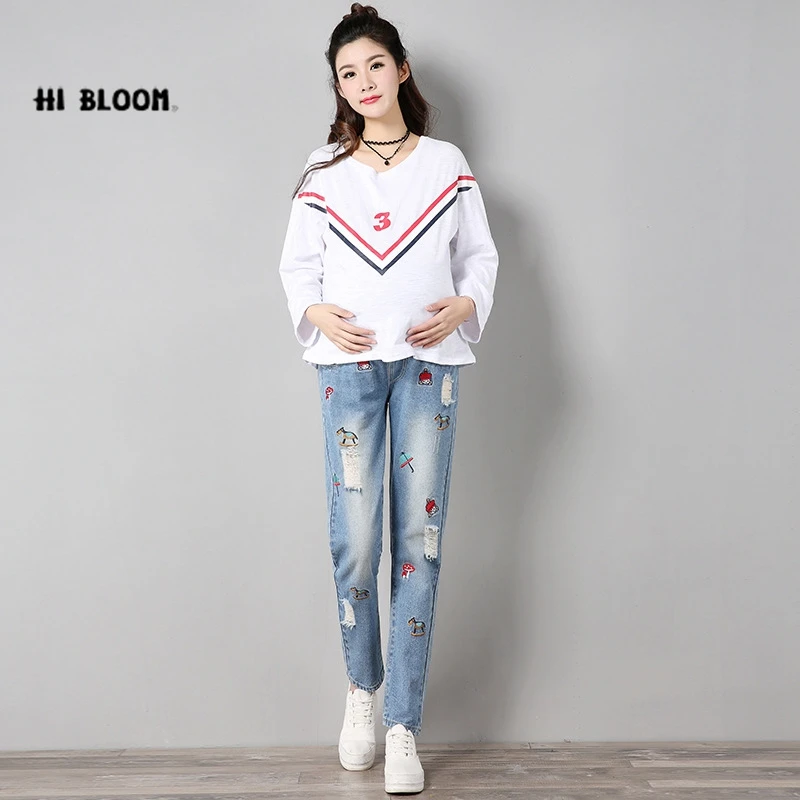 

Fashion Maternity Prop Belly leggings abdominal Hole Pants for pregnant women pregnancy Print Cartoon Pattern Trousers Clothes
