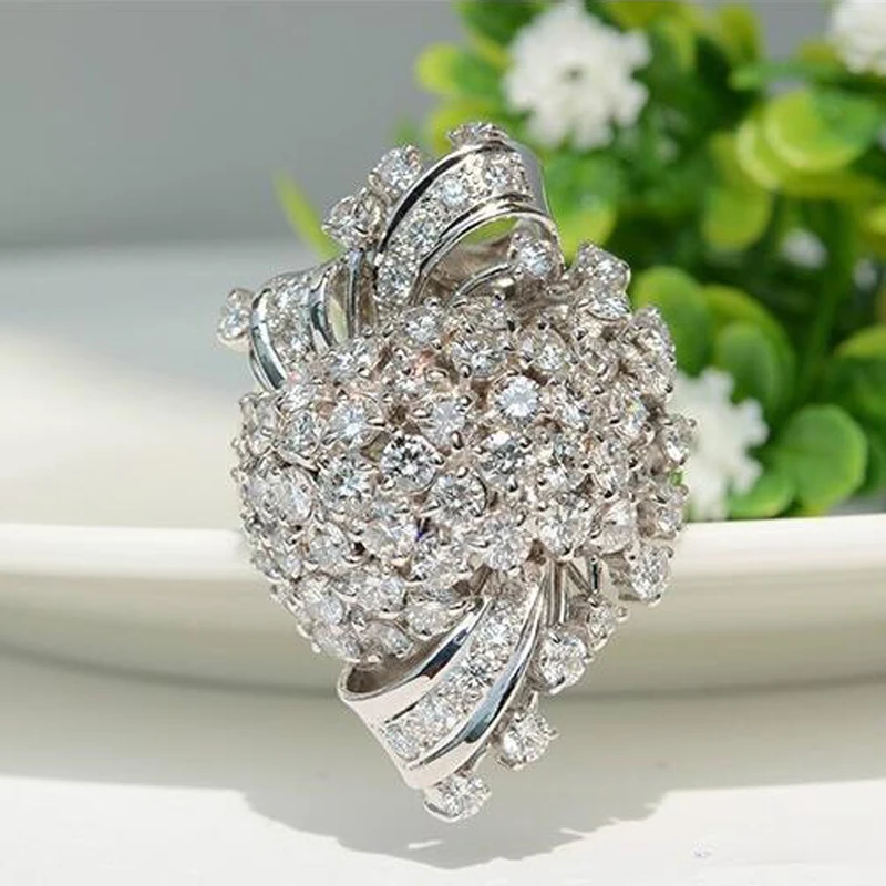 Новое цветочное инкрустированное Цирконом кольцо для женщин, увеличенное серебряное кольцо для невесты, обручальное кольцо, ювелирное изделие с цирконом
