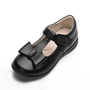 

Kalupao Girls Leather Shoes Black Bowknot Autumn Anti Slip Flat with Kids Party Wedding Princess Shoes for Girls school shoes