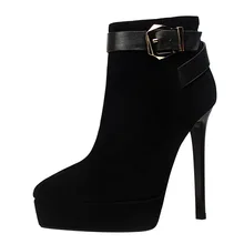 Neue Mode Schuhe Damen Einfarbig Schwarz Spitz Super hohen Dünnen Fersen Plattform Stiefelette Sexy Nachtclub Partei Botas schuh