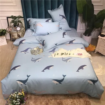 

3/4pcs Cotton cartoon Style Duvet Cover sets Fashion Dolphin Design Bedding Sets kids Bed Sheet Pillowcase luxury Home textile
