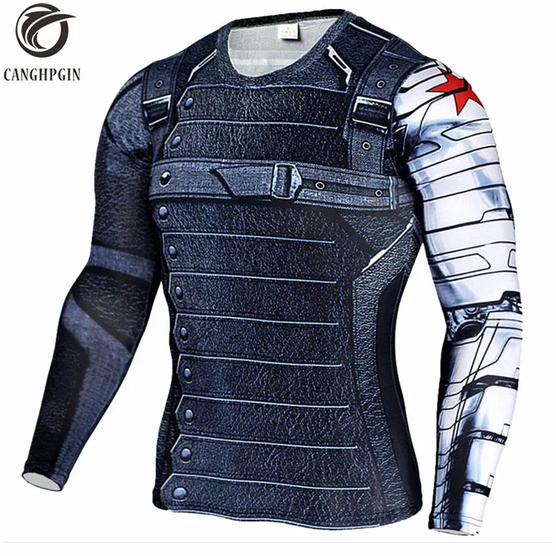 

Winter Soldier 3D Printed Sport Shirt Men Running Shirts Fitness Tights Men Cycling Quick Dry Rashguard MMA Compression Tops