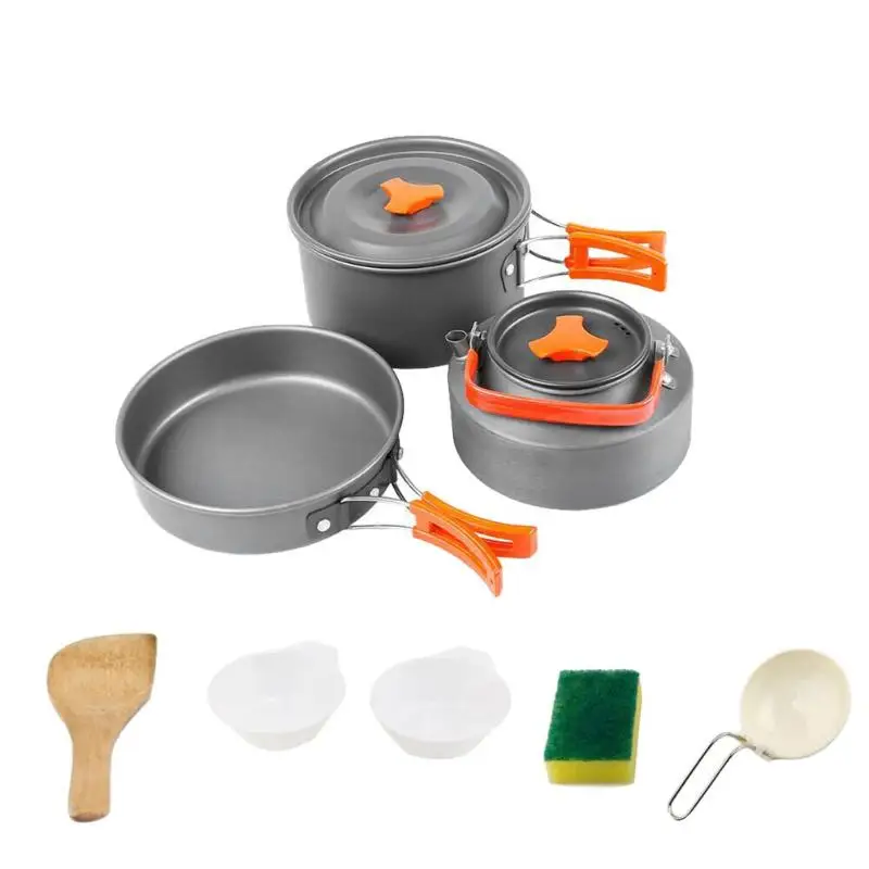 8 unids/set 2-3 personas Cookware Bowl Pot cuchara para Camping al aire libre senderismo mochila portátil Picnic barbacoa TablewareZ70