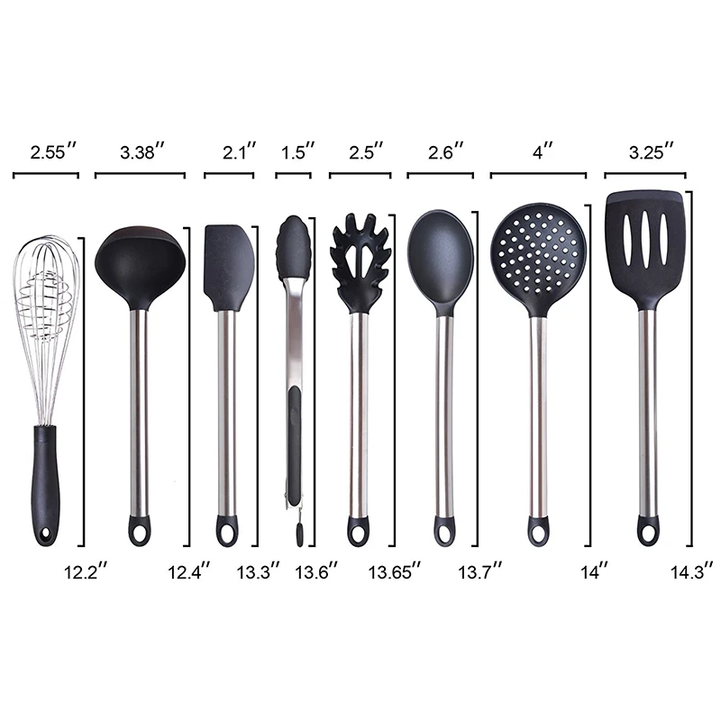 6 & 8 Pieces Super Sturdy Cooking Utensils Set & Non Stick Silicone Tips For Pots and Pans, Kitchen Utensils by Leeseph