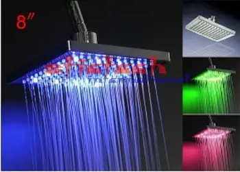 

by dhl or ems 20pcs shower head spa LED and RGB Color Changing Rainfall Shower Head Rectangular Waterfall Shower Head