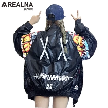 

2019 autumn Sun Protection Coats Graffiti Letters windbreaker embroidered Jacket Harajuku Oversize Bomber College Jackets