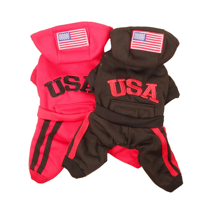 USA Sport Striped Pet Clothes for Dog Cat Puppy Hoodies Coat Winter
