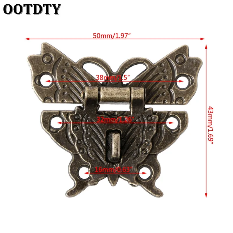 Beautiful Butterfly Design Antique Bronze Hasp Latch Jewelry Wooden Box Lock Cabinet Buckle Case Locks Handle Hardware Accessory
