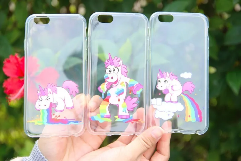 TOMKAS For iPhone 7 7 Plus Case Cute Hippo Rainbow Unicorn Horse Clear Plastic Case Cover Silicone Coque For iPhone 7 7 Plus