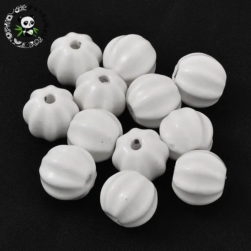 

200PCS White Melon Bright Glazed Handmade Porcelain Ceramic Beads, Pumpkin, 13x12mm, Hole: 2mm