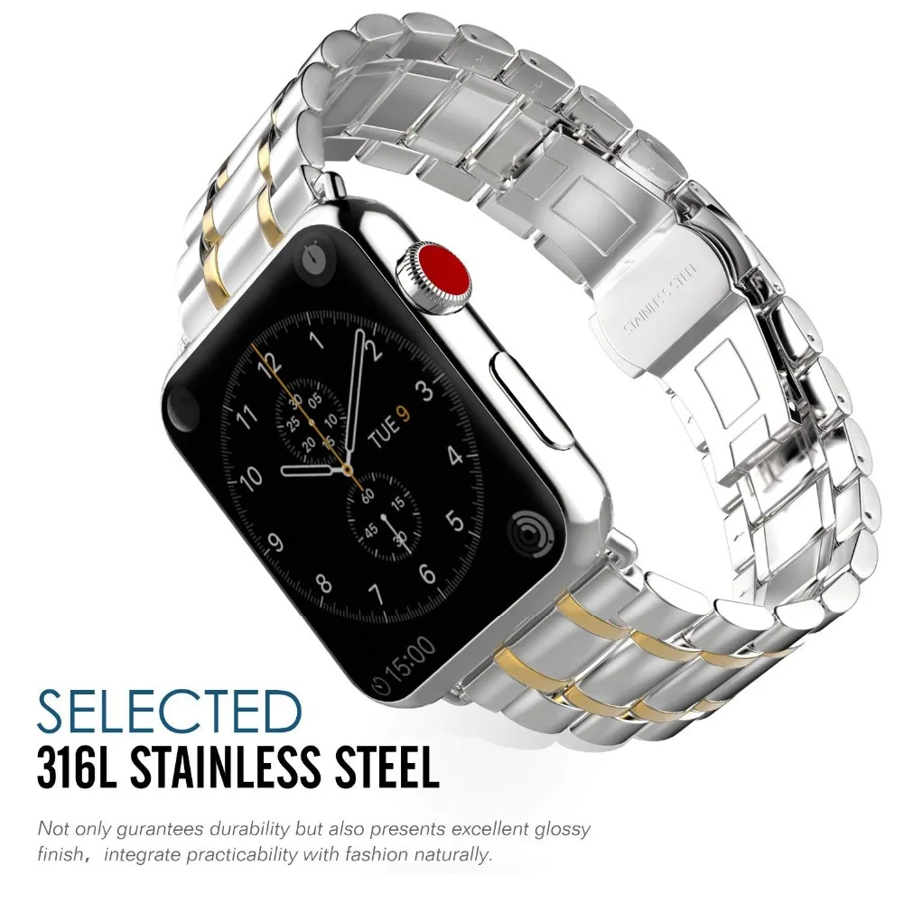 

Stainless Steel strap For Apple watch band 4 44mm 40mm Iwatch 4 3 2 1 42mm 38mm Watchband Link bracelet wrist butterfly buckle