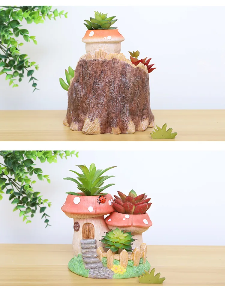 Creative Countryside Tree House Succulent Plants Planter Flowerpot Resin Flower Pot Desktop Ornament Home Decor Garden Supplies