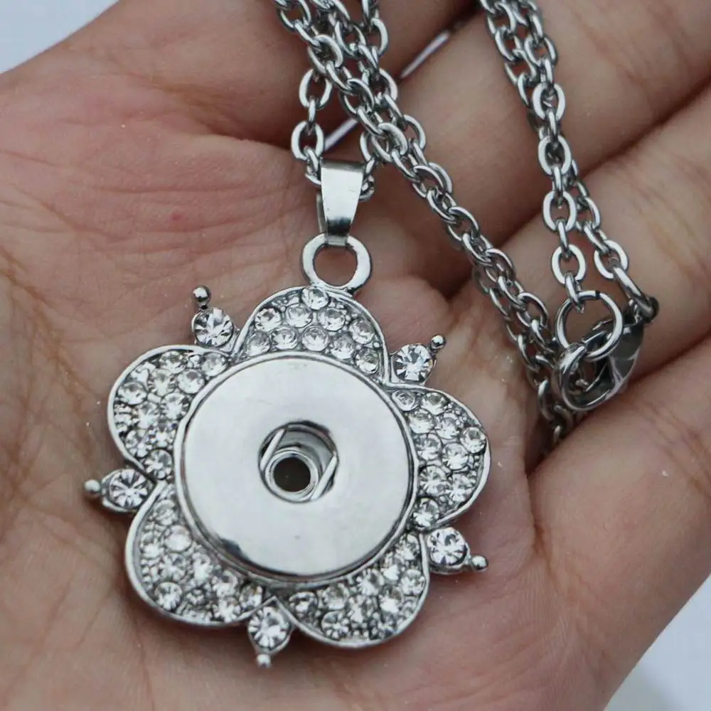 Trend Snap Jewelry Interchangeable 18mm Rhinestone Flower Pendant Charm