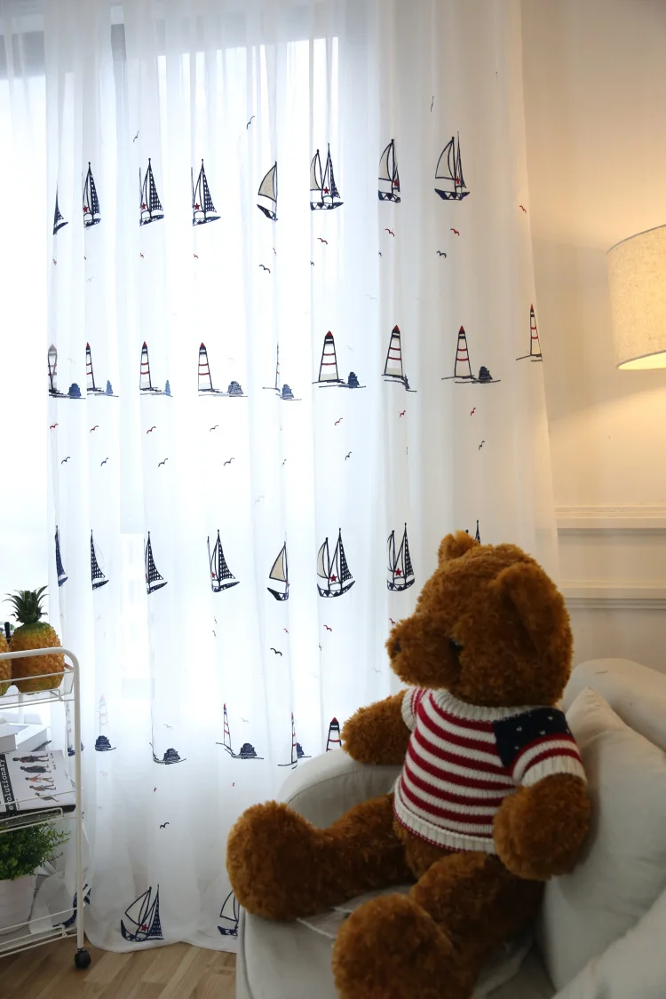 Современная вышитая парусная лодка для гостиной, Детская оконная занавеска, s спальня, отвесная детская марлевая занавеска, 225& 30