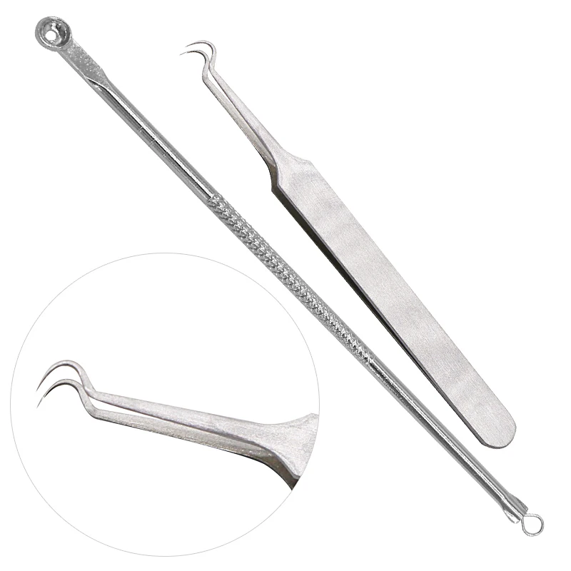 

2pcs/set Acne Needle Tweezers Clips Kits Stainless Steel Blackhead Removal Comedone Extractor Pimple Removal Tools Face cleaning
