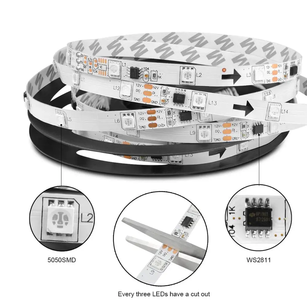 Цветной неоновый светильник 1 м-5 м лента 30 светодиодный s/M RGB индивидуально адресуемый светодиодный светильник 2811 IC умный светодиодный пиксельный светильник для подсветки телевизора