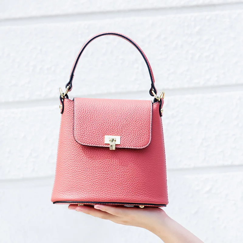 

2019 High Quality Togo Genuine Leather Women's Shoulder Bag small Vintage Cross-body Bucket Bag Female Fashion Handbag Strap