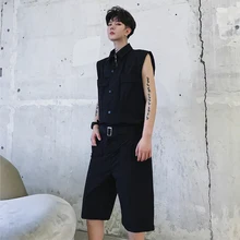 Корейский хип поп стиль новые летние мужские комбинезоны прямого силуэта Тонкий Топ без рукавов пять брюки для девочек костюм Молодежный повседневное Комб