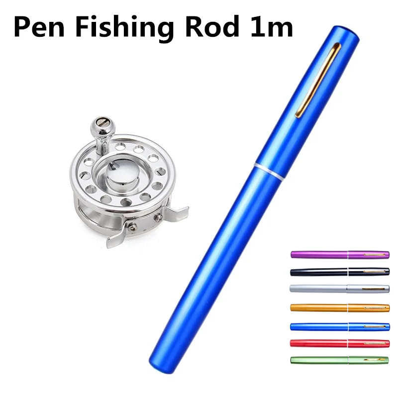 1m Mini Telescopic pocket Aluminum Alloy Pen Fishing Rod Pole Reel Fishing Line Ball Floats