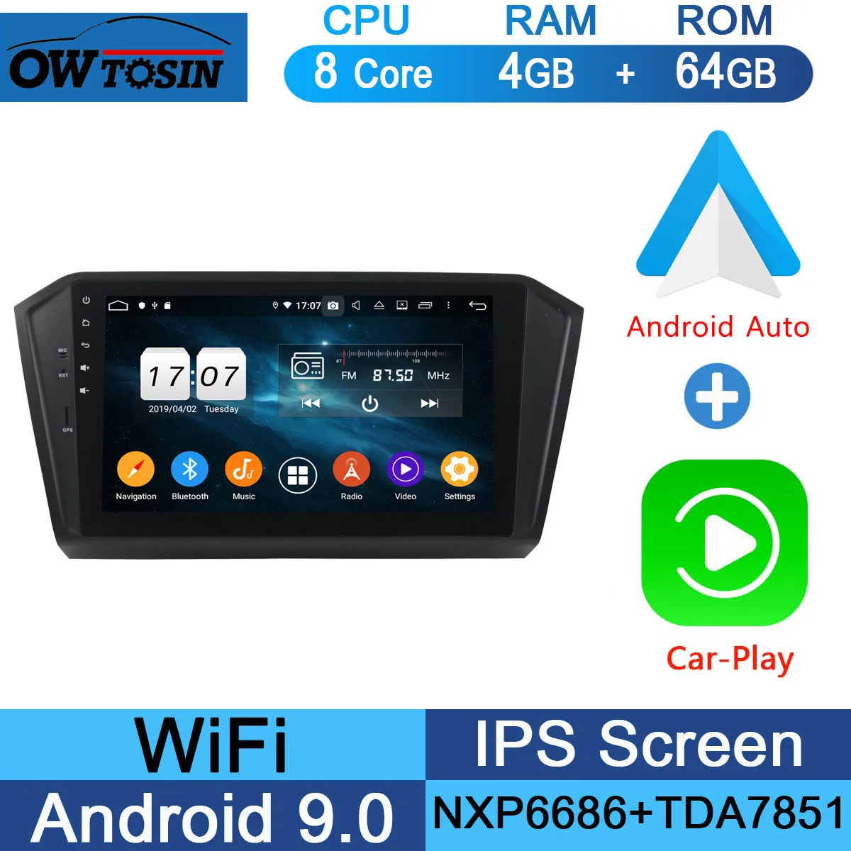 10," ips 8 Core 4G+ 64G Android 9,0 автомобильный dvd-радиоплеер gps для VW PASSAT B8 Magotan DSP CarPlay попугай BT - Цвет: 64G CarPlay Android