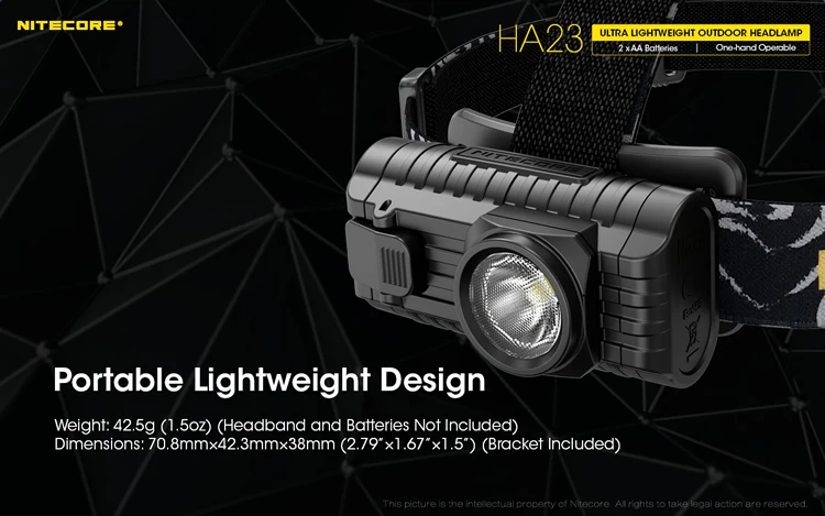 NITECORE HA23 + 2x2500 мАч пальчиковые батарейки 250 LMs CREE Светодиодная лампа Водонепроницаемая легкая прочная, поликарбонатная материалы свет