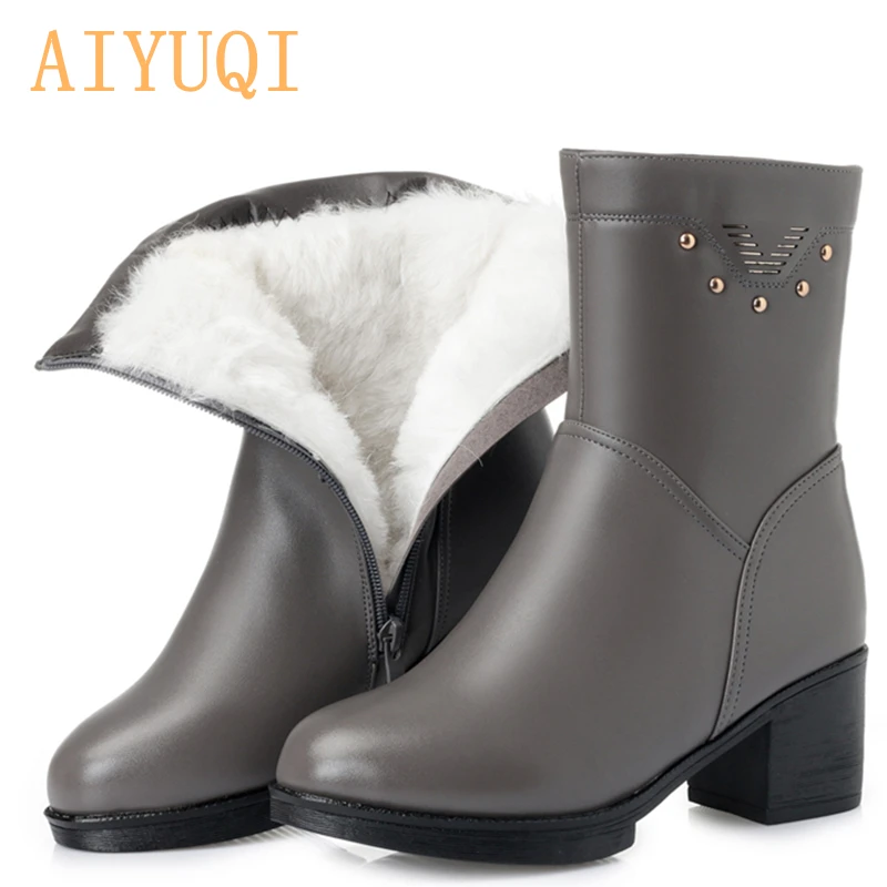 

AIYUQI women winter boots 2019 genuine leather women Martin boots warm female snow boots Australia wool big size 42 43 shoes