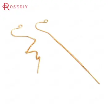 

(34946)10PCS Full Length 68MM Hooks 11MM 24K Gold Color Brass Earring Line Stud Earrings Hooks High Quality Jewelry Findings